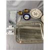 Image 2 : Lot Of Vintage Décor - China Platters, Viking E.P Copper Cream/Sugar,Tray Mirror & More