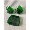 Image 2 : Lot Of Vintage Décor - Square Green Glass Cups/Saucers, Deviled Egg Dish w/ Matching Platter & More