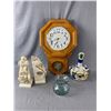 Image 1 : Misc Lot - Westminster Chime Wall Clock, Wall Sconces, Ceramic Tequilla Bottle & Glass Vase