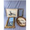 Lot Of Vintage Ornate Framed Pictures & Glass Dragon Etched Panel. NO SHIPPING