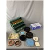 Metal Vintage Tackle Box, Vintage Glass Ashtrays, Vinda Tissues & More