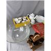 Image 2 : Large Glass Punch/Salad Bowl, Viceroy Royal Bone China Pieces, Wood Handle Mugs On Tray & More. NO S