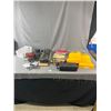 Image 1 : Misc Garage Finds - Peterbilt Lights, Music Cassette Box w/Cassettes, Dovetail Template, Tire Ramps 