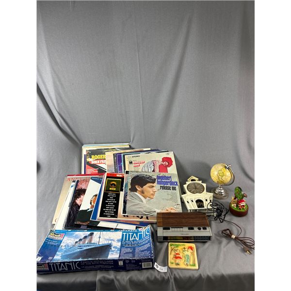 Mini Globe, Titanic Model Set, Assorted Vinyl Records, Clock & More