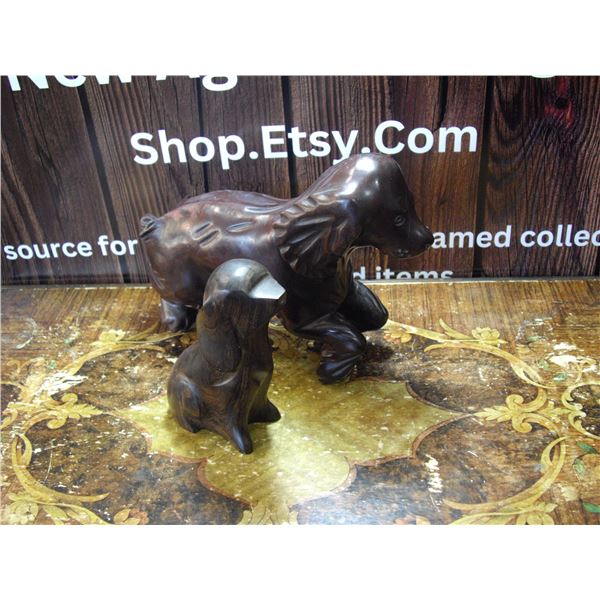 2 Ironwood Dog Carvings