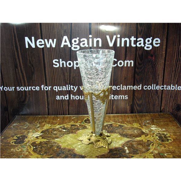 Glass Vase, Cracked Etched Pattern