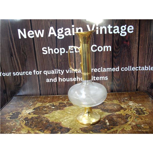 Wine Decanter Frosted Glass and Brass