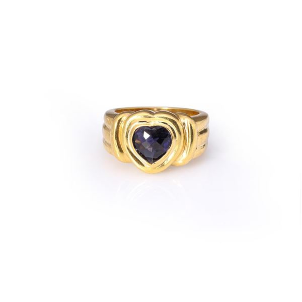 Heavy 18K Yellow Gold & Sapphire Ring