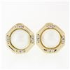 Image 1 : Vintage 14K Yellow Gold Mabe Pearl & Diamond Octagon Large Button Clip Earrings
