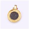 Image 3 : Heavy 18K Yellow Gold Pendant With Rubies & Imperial Roman Copper Coin