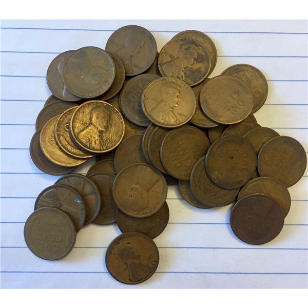 1920-P Lincoln Wheat Cent Penny 50 Coin roll Circulated