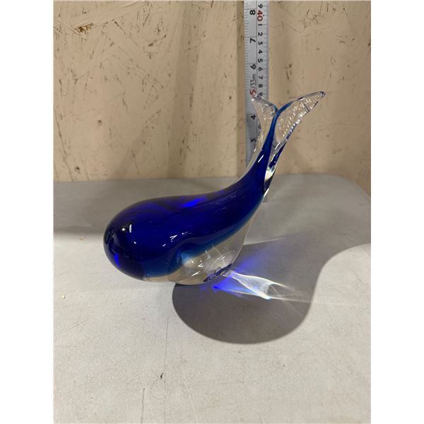Blue glass whale small chip the bottom