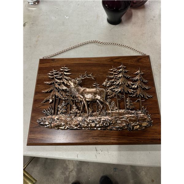 Vintage A&F Canada Copper-Toned Metal Elk Forest 3-D Plaque