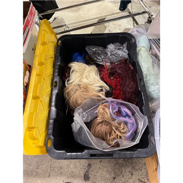 Bin with lid and wigs