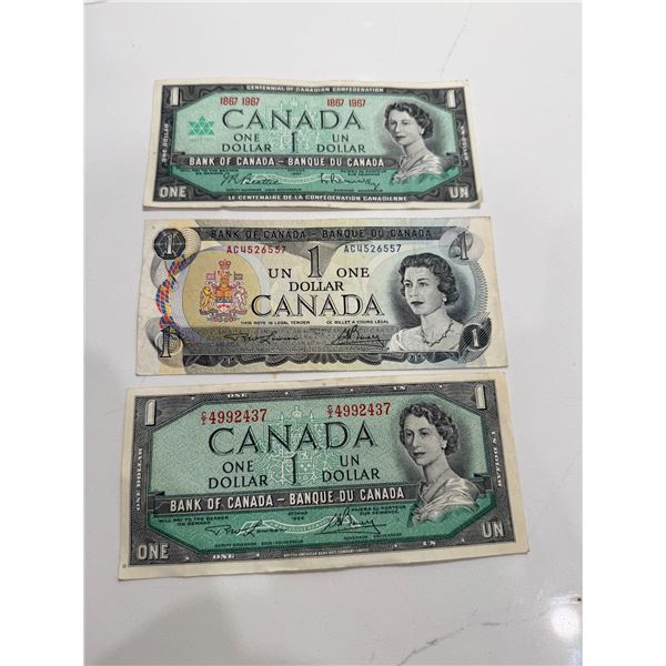 3 $1 bills Canada