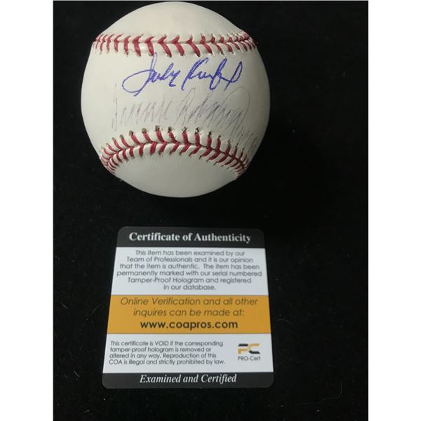 SANDY KOUFAX AND FRANK ROBINSON SIGNED RAWLINGS BASEBALL (PRO CERT COA)