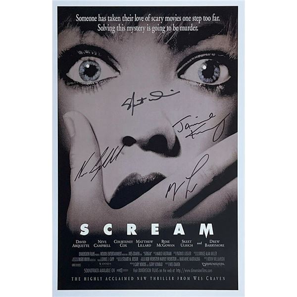 SCREAM CAST SIGNED MOVIE POSTER (CAMPBELL,KENNEDY, LILLARD,ULRICH) FROZEN POND COA