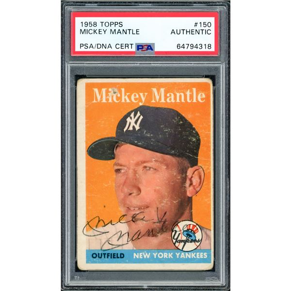 MICKEY MANTLE SIGNED 1958 TOPPS TRADING CARD (PSA COA)