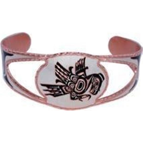 Copper Cut Out Bangle Cuff Bracelet - Silver Plate Diamond Cut Artist's Design - Flying Eagle1