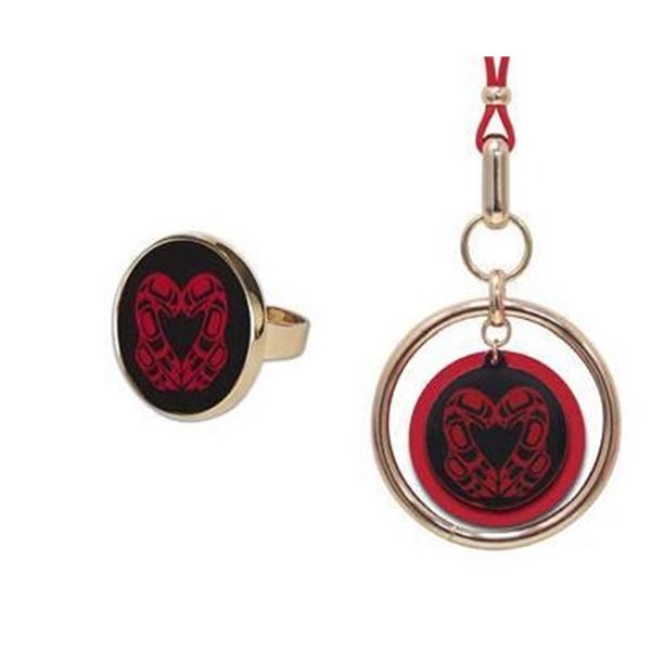 Roy Henry Vickers Two Way Necklace & Adjustable Ring - Vegan Leather - "Eagle Heart"1