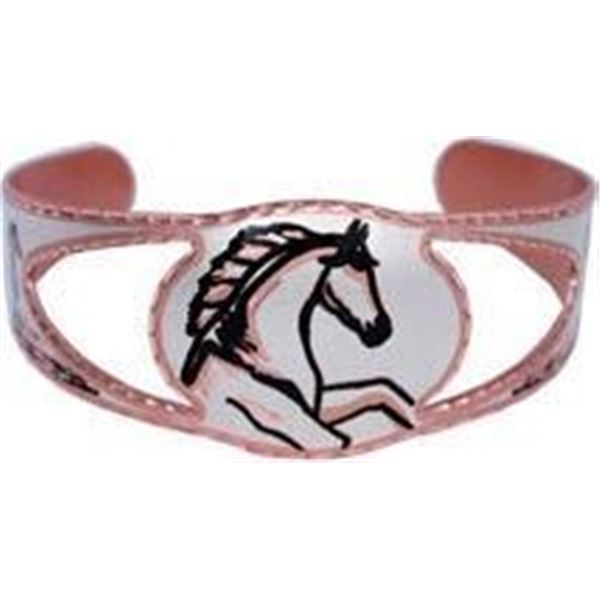 Copper Cut Out Bangle Cuff Bracelet - Silver Plate Diamond Cut Artist's Design - Rearing Horse1