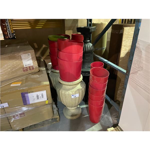 ASSORTED LARGE PLASTIC & FAUX STONE PLANTERS