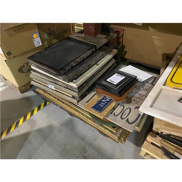 PALLET OF VARIOUS FRAMED ARTWORK, SIGNS, & MIRRORS