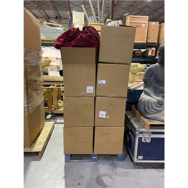 PALLET OF BOXES OF ASSORTED DECORATIVE DRAPES