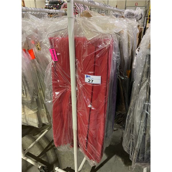 RACK OF VARIOUS DECORATIVE EVENT TABLE CLOTHS *ROLLING RACK NOT INCLUDED*