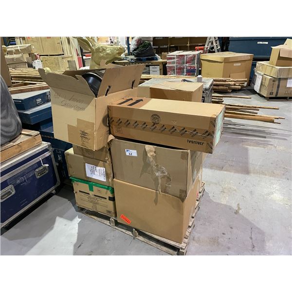 PALLET OF ASSORTED DRAPES, CHRISTMAS DECORATIONS, & DECOR ITEMS