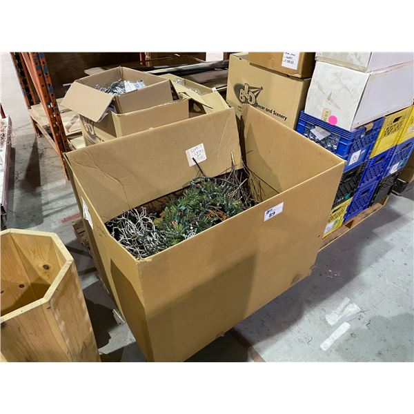 PALLET OF VARIOUS CHRISTMAS LIGHTS, BULBS, WREATHS, & DECORATIONS