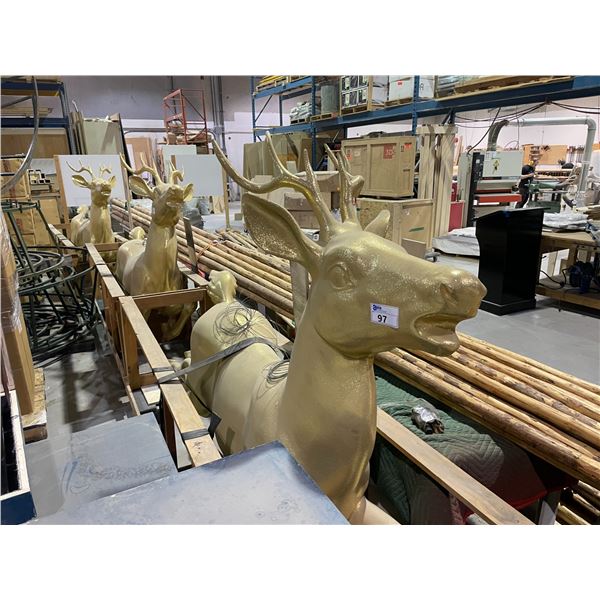 LARGE 114"L X 3'W X 72"H GOLD GLITTER REINDEER STATUE