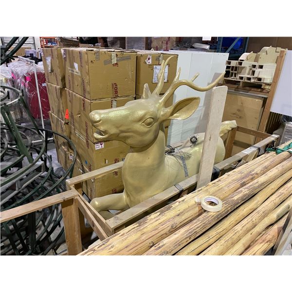 LARGE 114"L X 3'W X 72"H GOLD GLITTER REINDEER STATUE