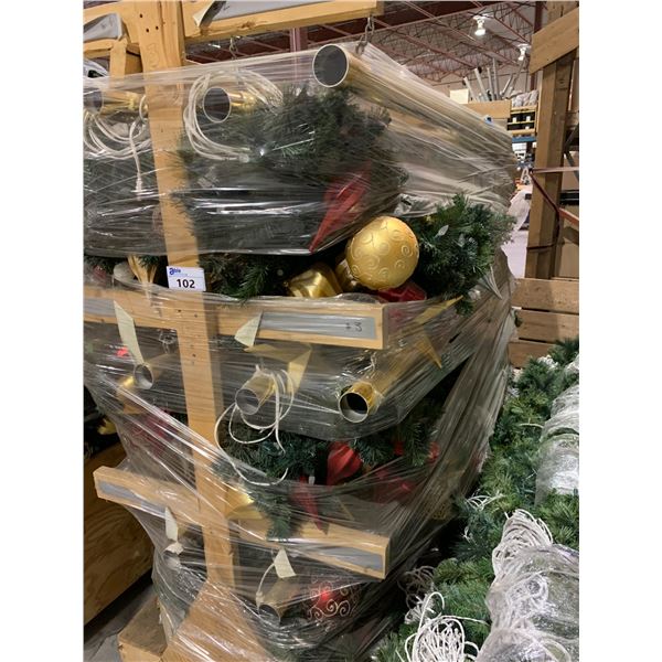 MOBILE CART OF 10' GOLD POLE ILLUMINATED CHRISTMAS SWAG GARLAND DISPLAYS *MOBILE CART INCLUDED*