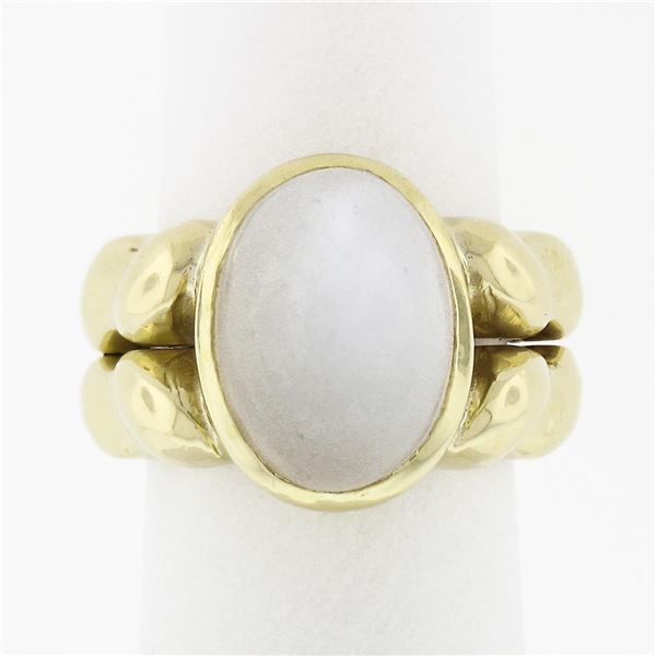 Vintage Kaufmann De Suisse 18k Gold Bezel Set Moonstone Open Wave Solitaire Ring