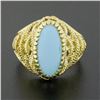 Image 2 : Estate Italian 18k Gold Oval Cabochon Cut Turquoise Solitaire Braided Cigar Ring