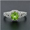 Image 2 : NEW 14k White Gold 1.11 ctw Fine Filigree & Milgrain Work Peridot Solitaire Ring