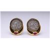 Image 1 : Pair of 18K Yellow Gold & Ruby Earrings with Sterling Silver Floral Medallions b