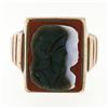 Image 4 : Men's Antique Victorian 10k Gold Carved Trojan Agate on Carnelian Cocktail Ring