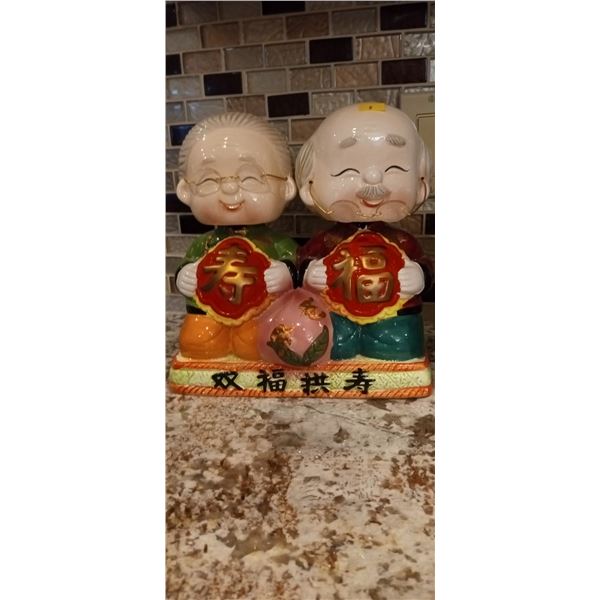 Chinese Grandma And Grandpa Good Fortune Bobble Head Statue 10 x 10