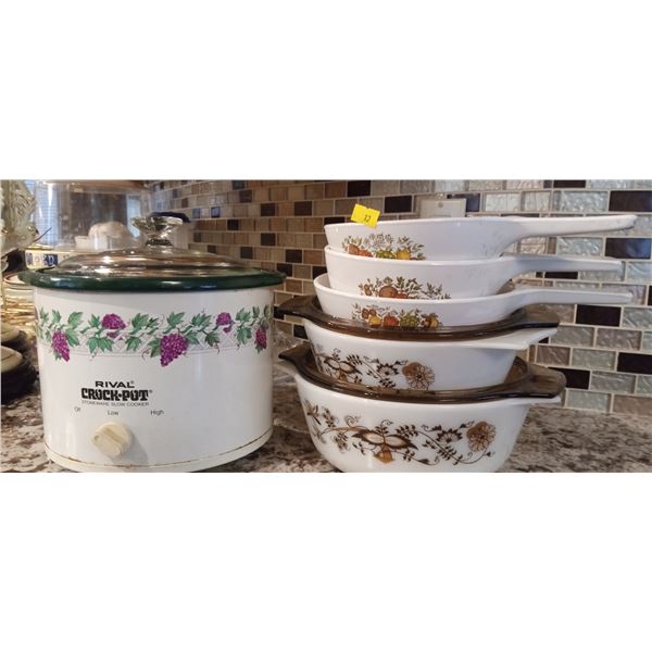 Set Of Corning Ware And Rival Stoneware Slow Cooker MO:3120