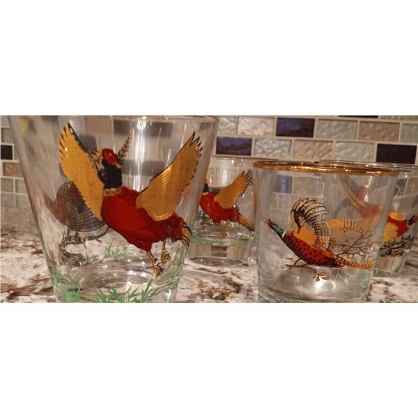 Matching Set Of Gold Trimmed Pheasant Glasses
