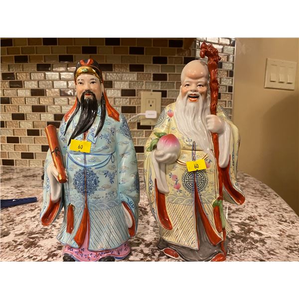 General Kwan And Fu Lu Shou Gold Detailed Porcelain Statues