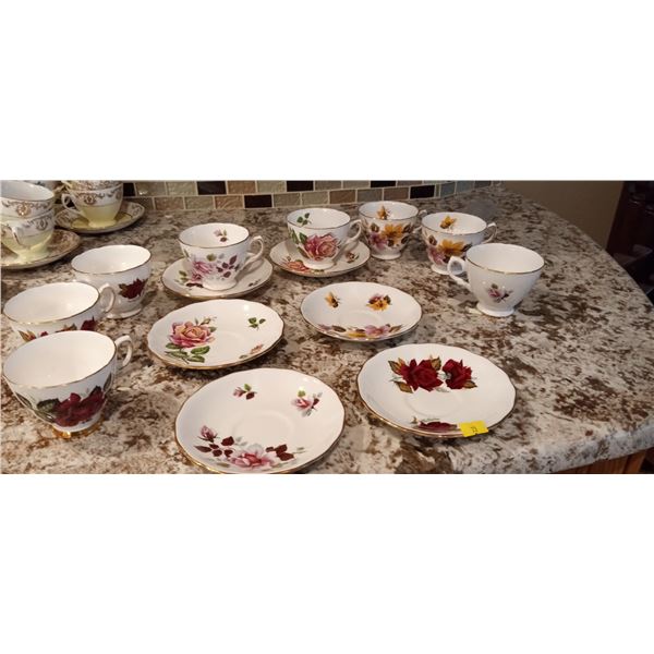 Assortment Of Bone Chine Tea Cups And Saucers Johnson Bros And Minuet