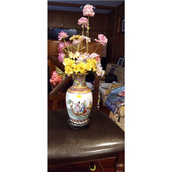 Chinese Vase With Silk Flowers