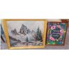 Image 1 : Framed Mountain Print 25 x 21 And Embroidery Art 17 x 21