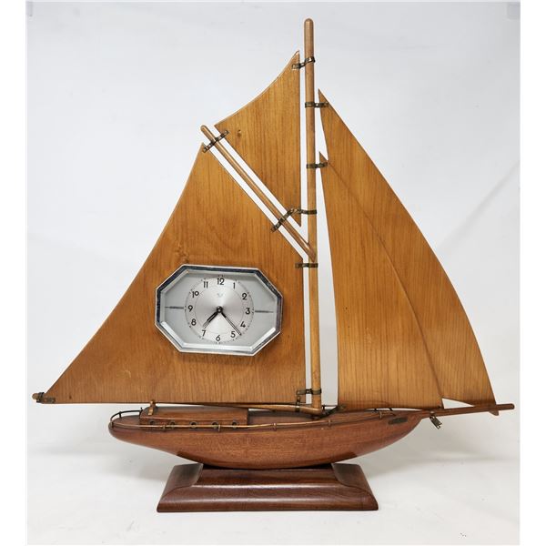 Antique Hand Carved Wooden Boat Clock 18.5" x 17"