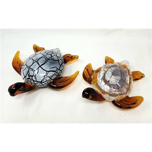 2 Art Glass Turtles