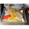 Image 2 : *NL* 1 PLASTIC BIN FULL OF PLASTIC DRESSING BOTTLES & A PLASTIC BIN FULL OF ASSORTED KITCHENWARE