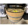 Image 2 : *NL* WOODEN BARREL GLASS TOP TABLE, PLASTIC BIN OF COMMERCIAL TAKE OUT CONTAINERS, NAPKINS, &